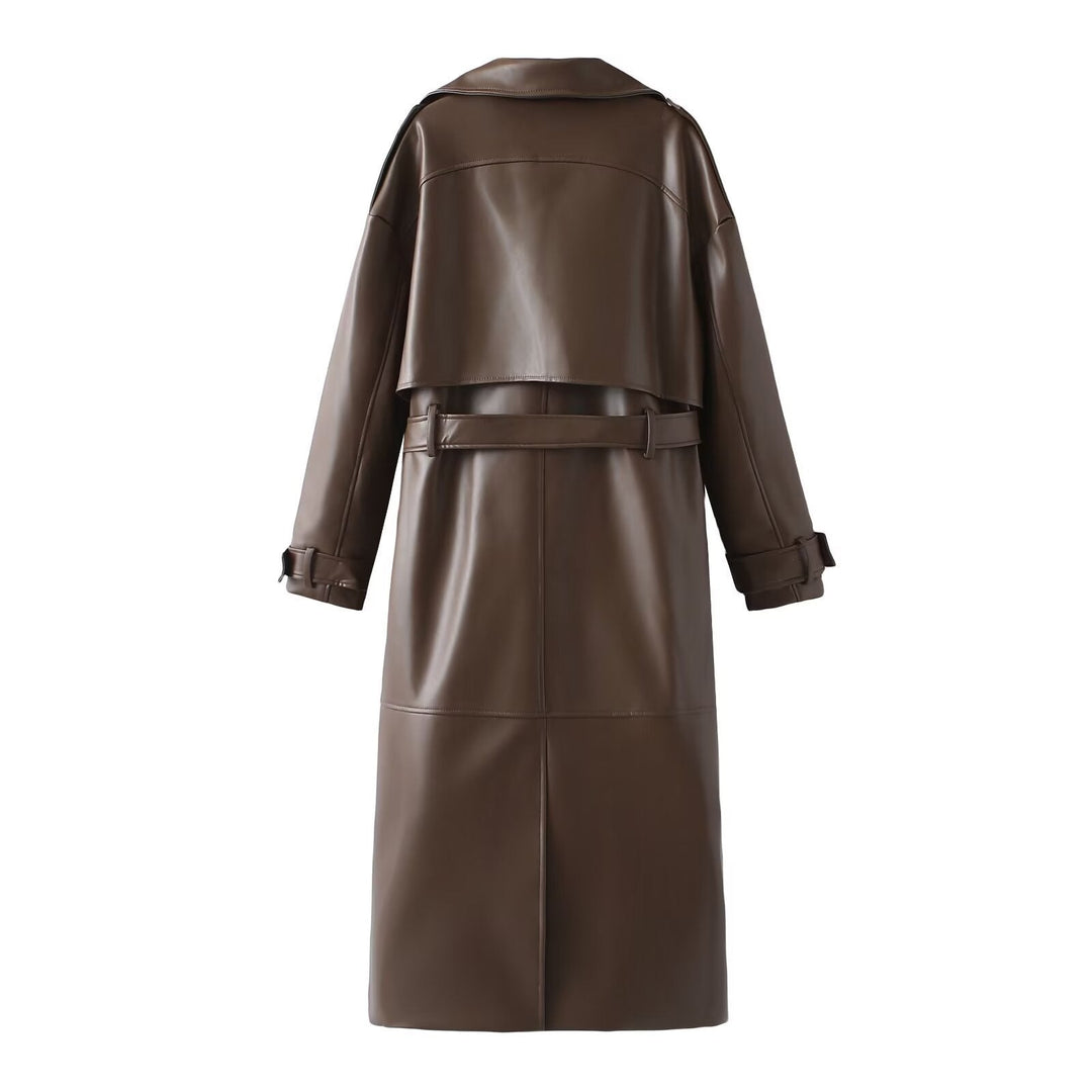 Maeve | Womens Wrap Belted Maxi Faux Leather Trench Coat