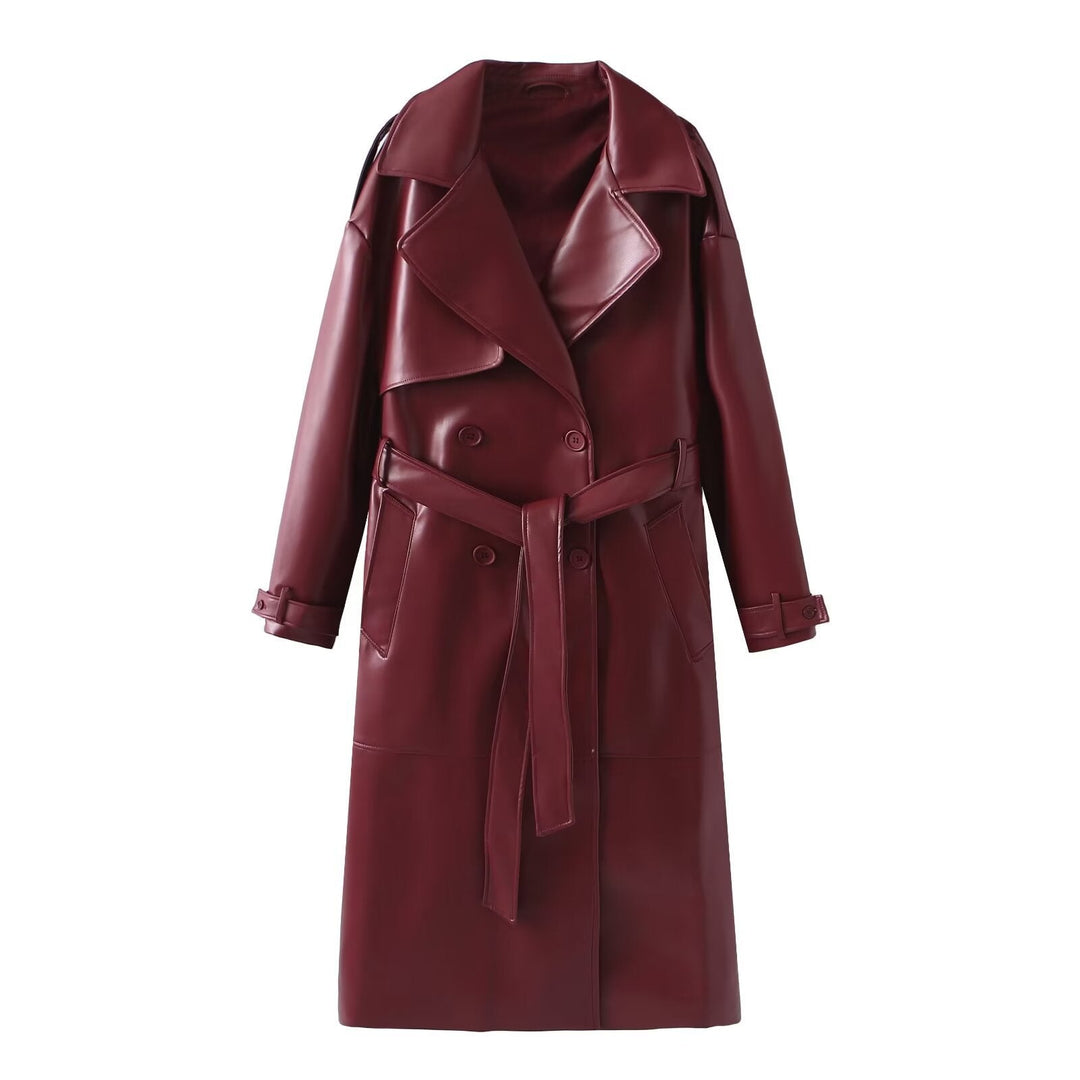 Maeve | Womens Wrap Belted Maxi Faux Leather Trench Coat