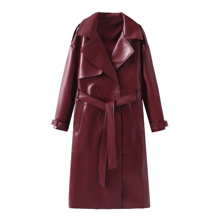 Maeve | Womens Wrap Belted Maxi Faux Leather Trench Coat