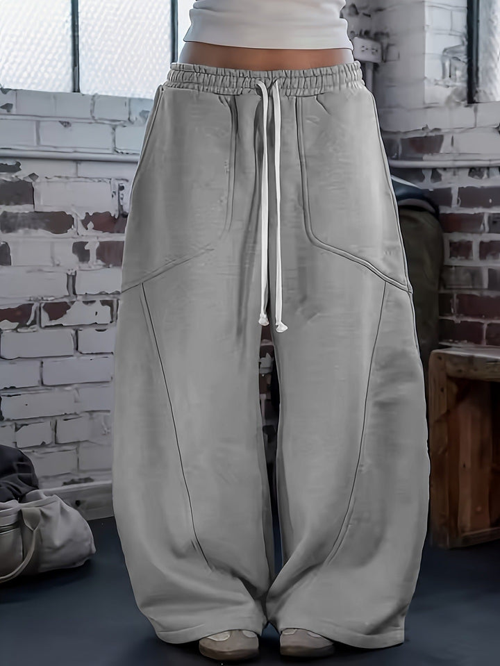 Kendall | Oversized Wide Leg Drawstring Sweatpants Light Gray