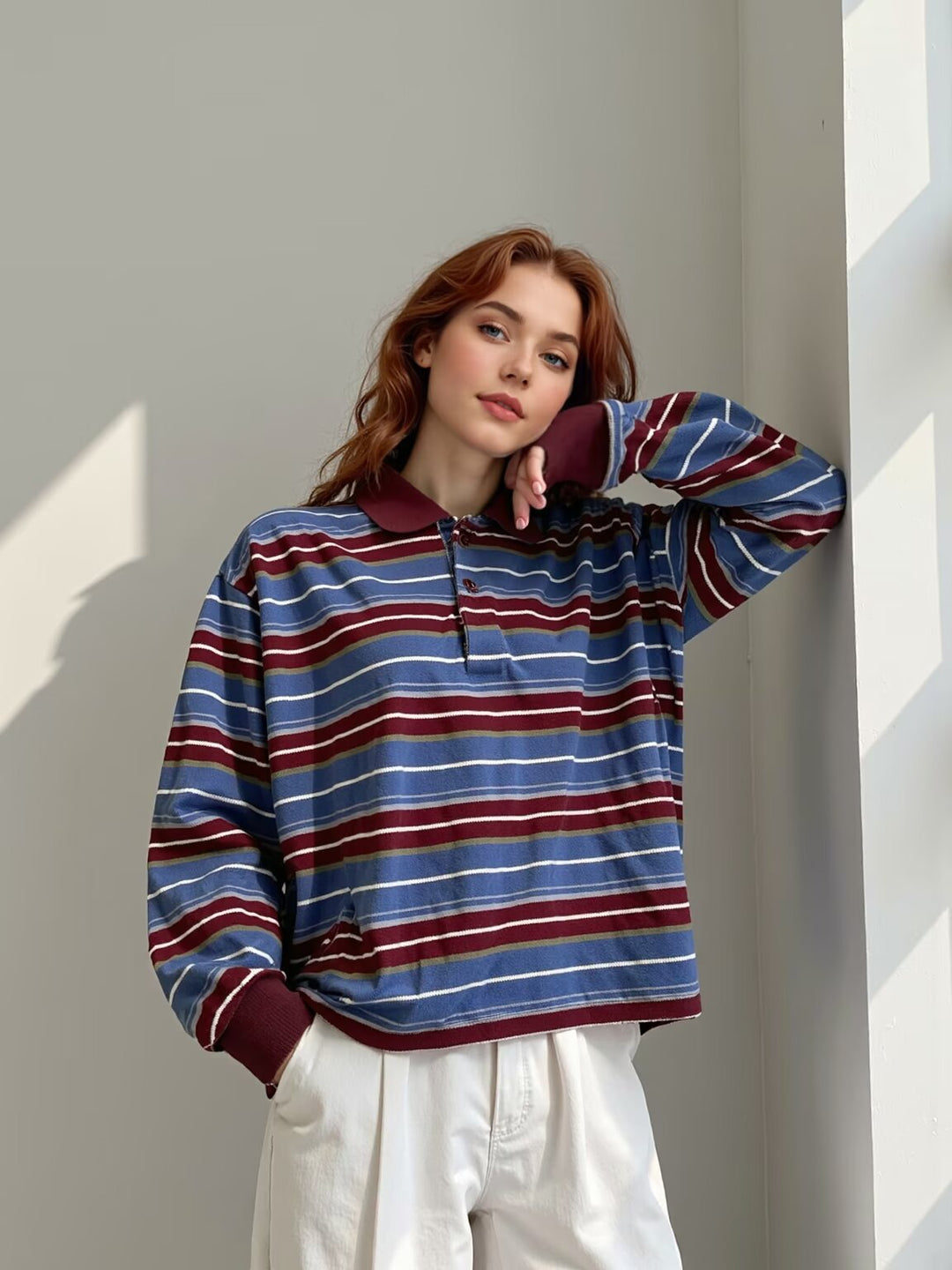 Zara | Long Sleeve Striped Polo Shirt