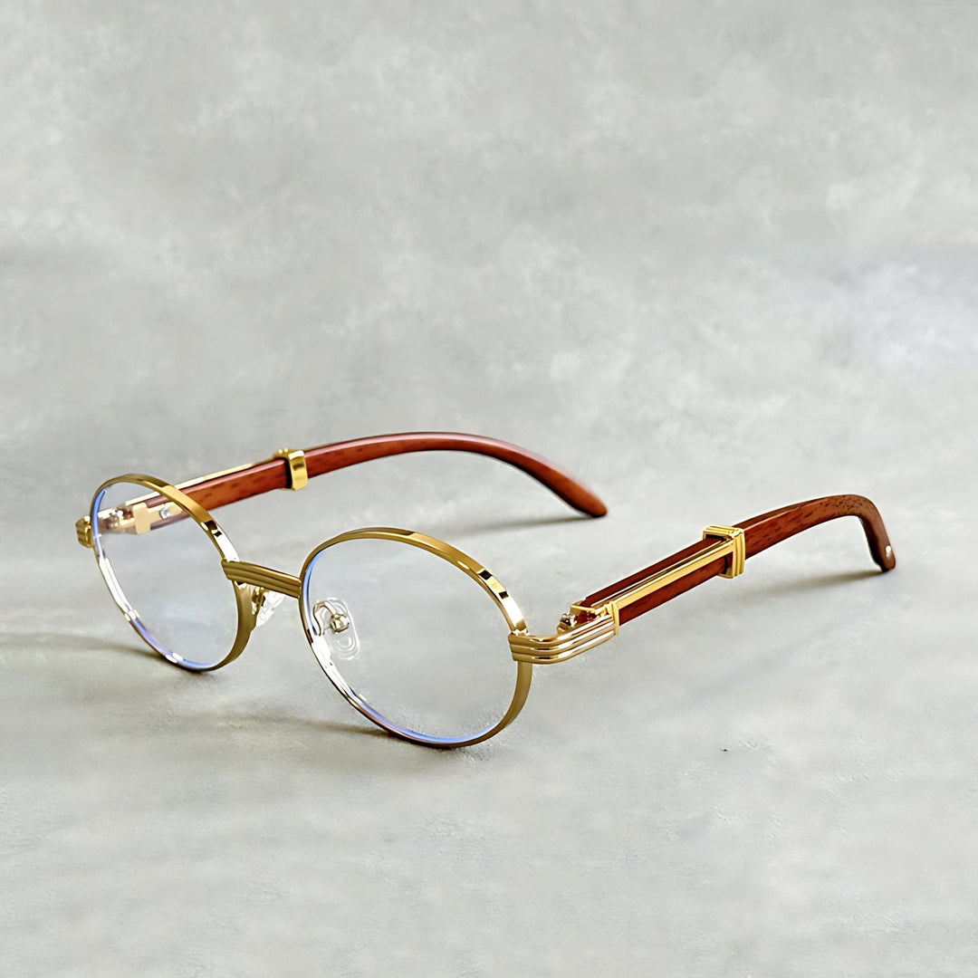 Ocean | Oval Wood &amp; Gold Metal Eyeglasses Frames