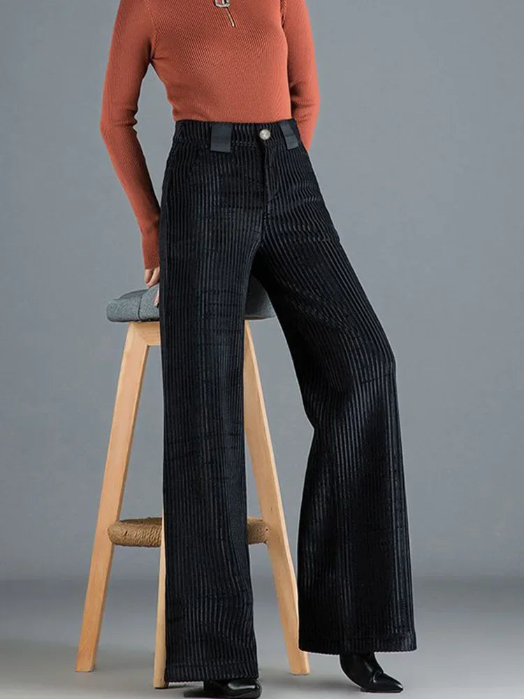 Womens wide-leg velvet trousers high waist, view 9