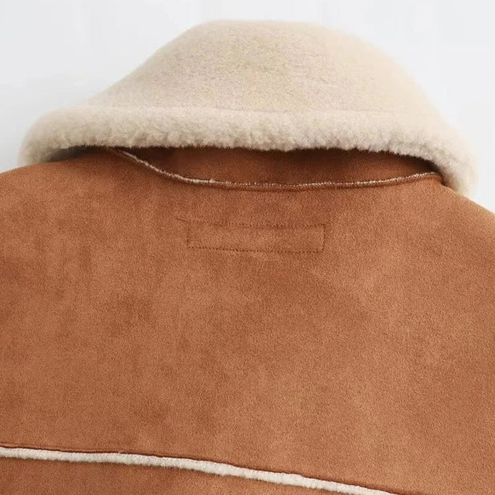 Womens sherpa lined shearling coat, view 3