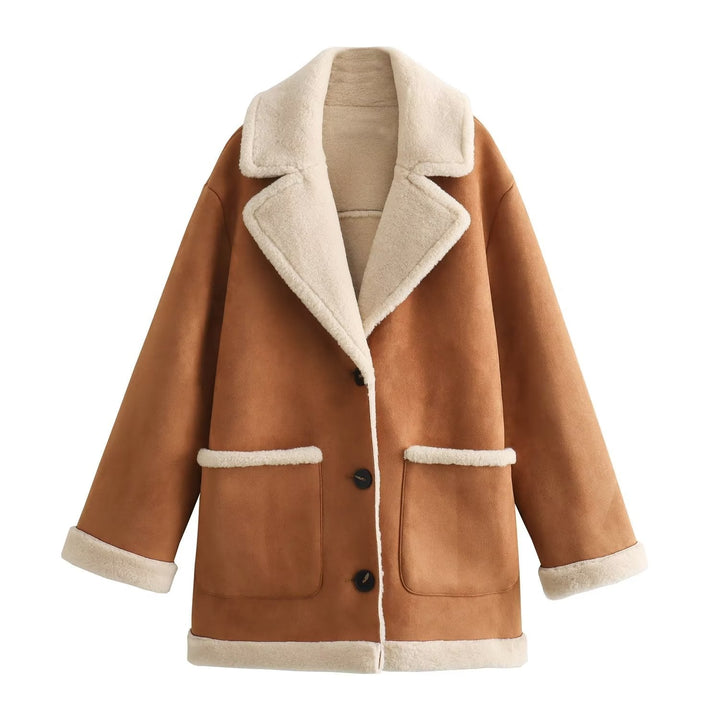 Womens sherpa lined shearling coat, view 1