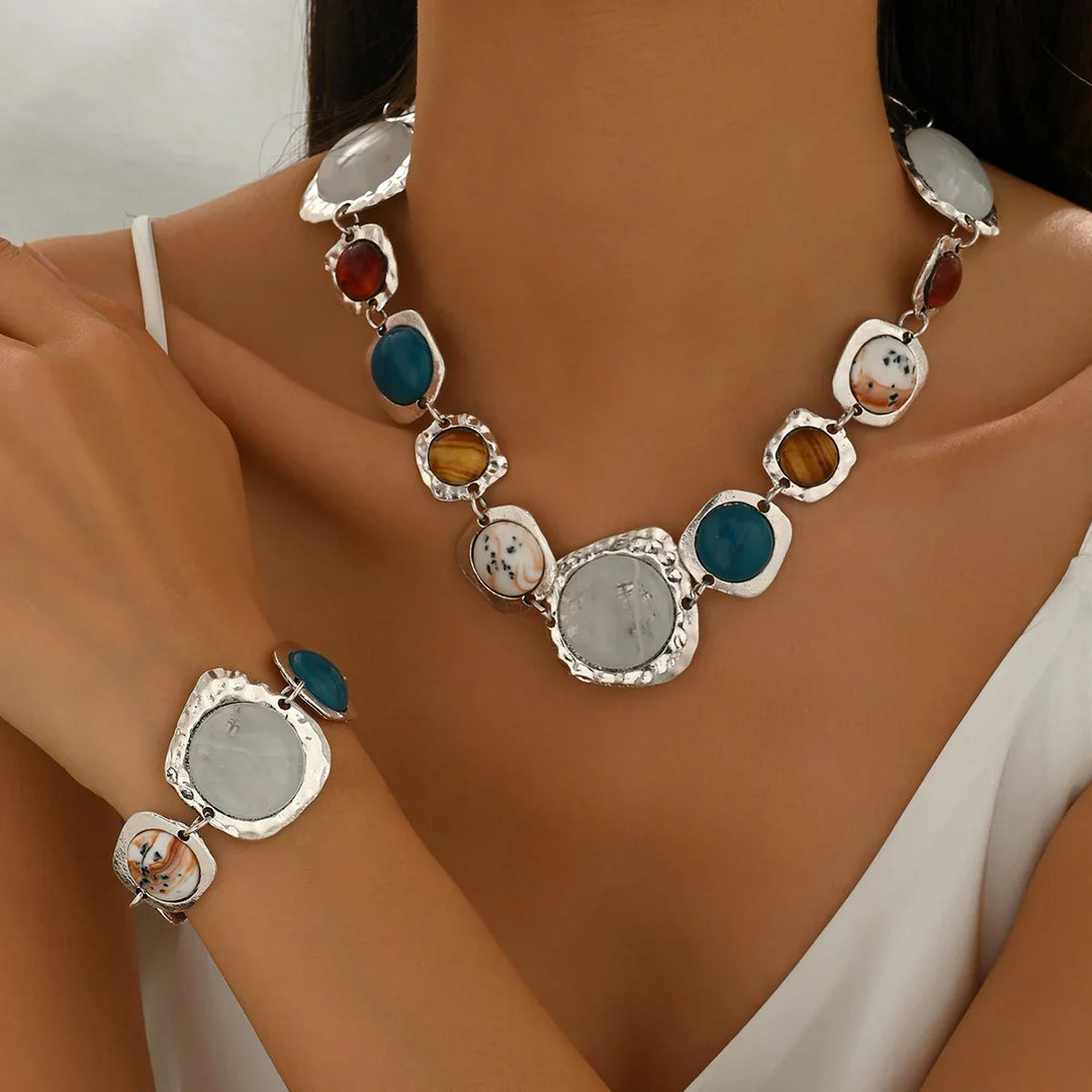 Ivy | Chunky Multi Stone Statement Necklace Set