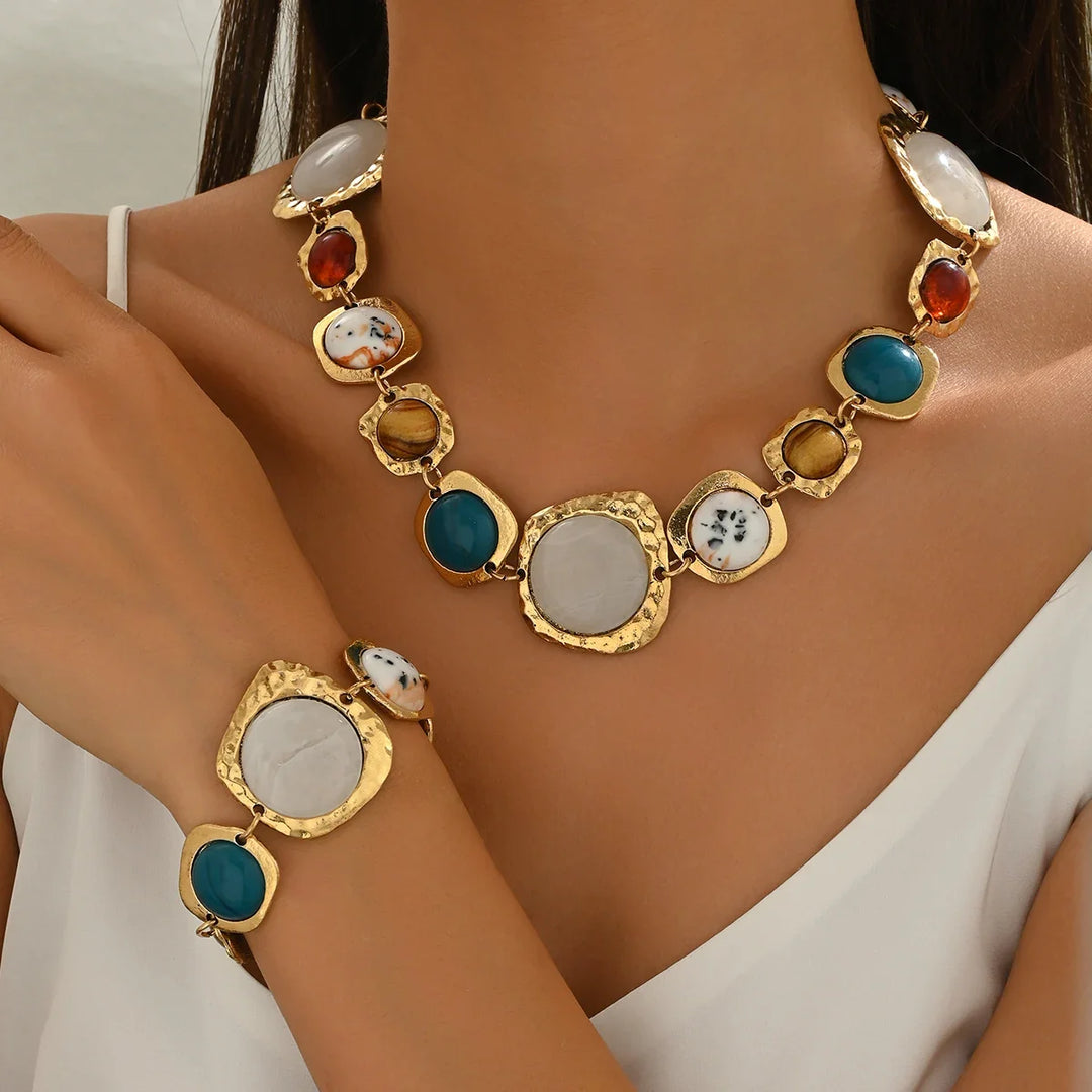 Ivy | Chunky Multi Stone Statement Necklace Set