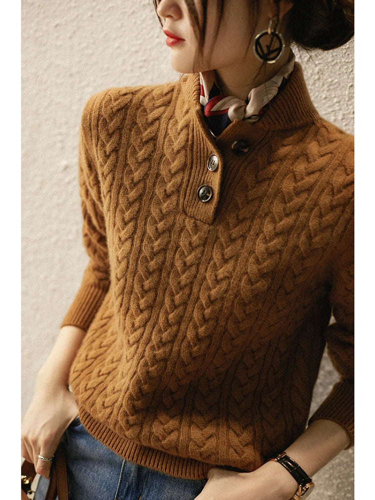 Paige | Cable Knit Quarter Zip Sweater Collared Long Sleeve