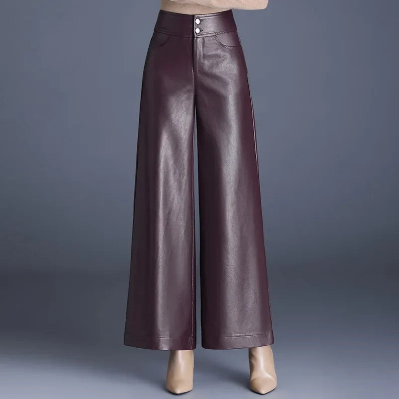 Kira | High-Waist Wide Leg Leather Trousers