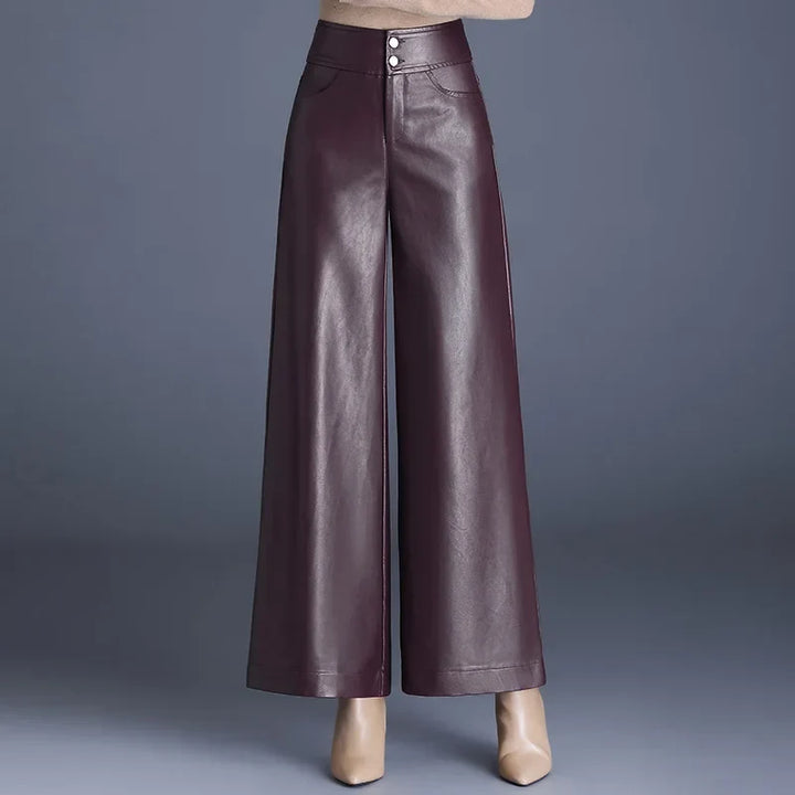 Kira | High-Waist Wide Leg Leather Trousers