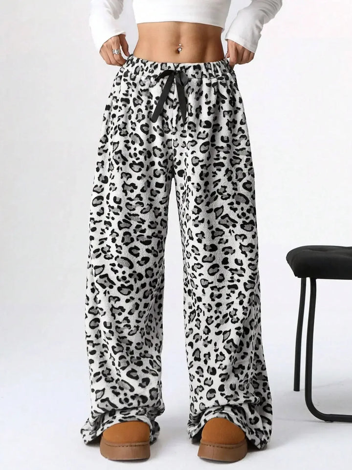 Selene | Leopard Fleece Wide Leg Lounge Pants