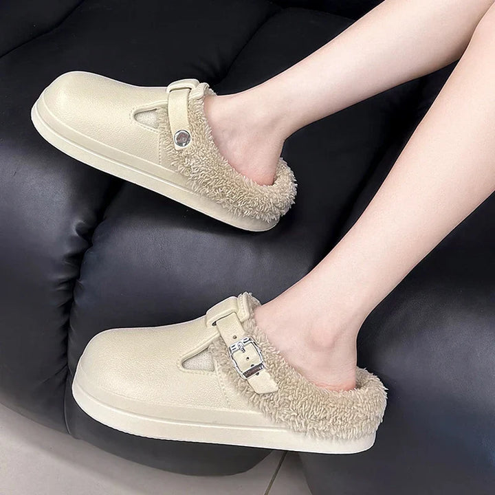 Winona | Faux Fur Buckle Clog Slippers