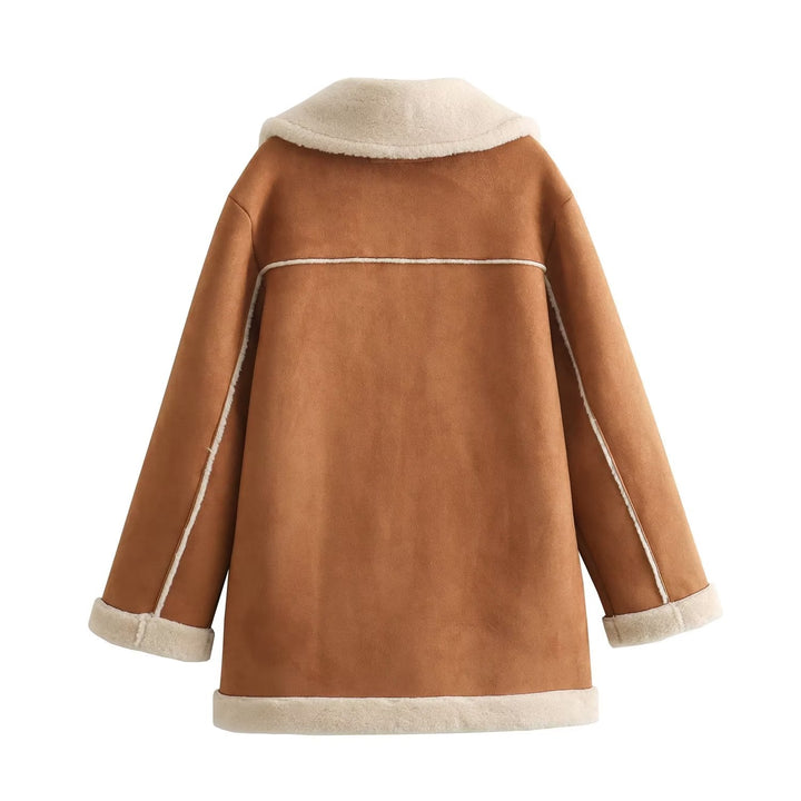Womens sherpa lined shearling coat, view 2