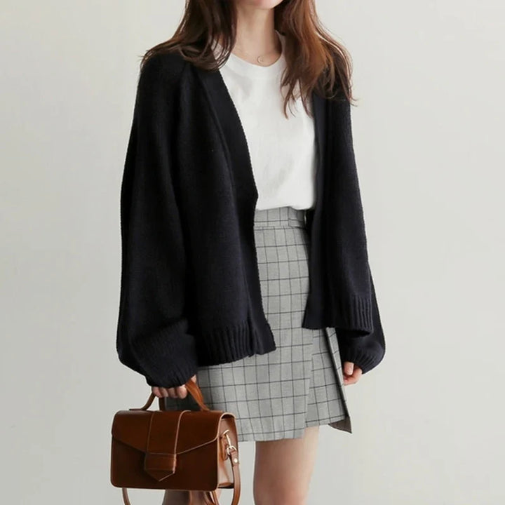 Womens oversized open front knit cardigan, view 1