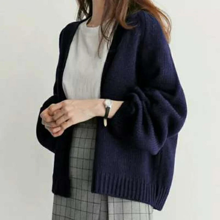 Womens oversized open front knit cardigan, view 3