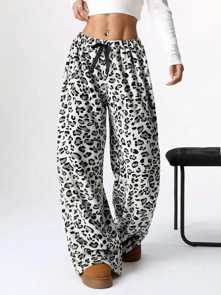 Selene | Leopard Fleece Wide Leg Lounge Pants