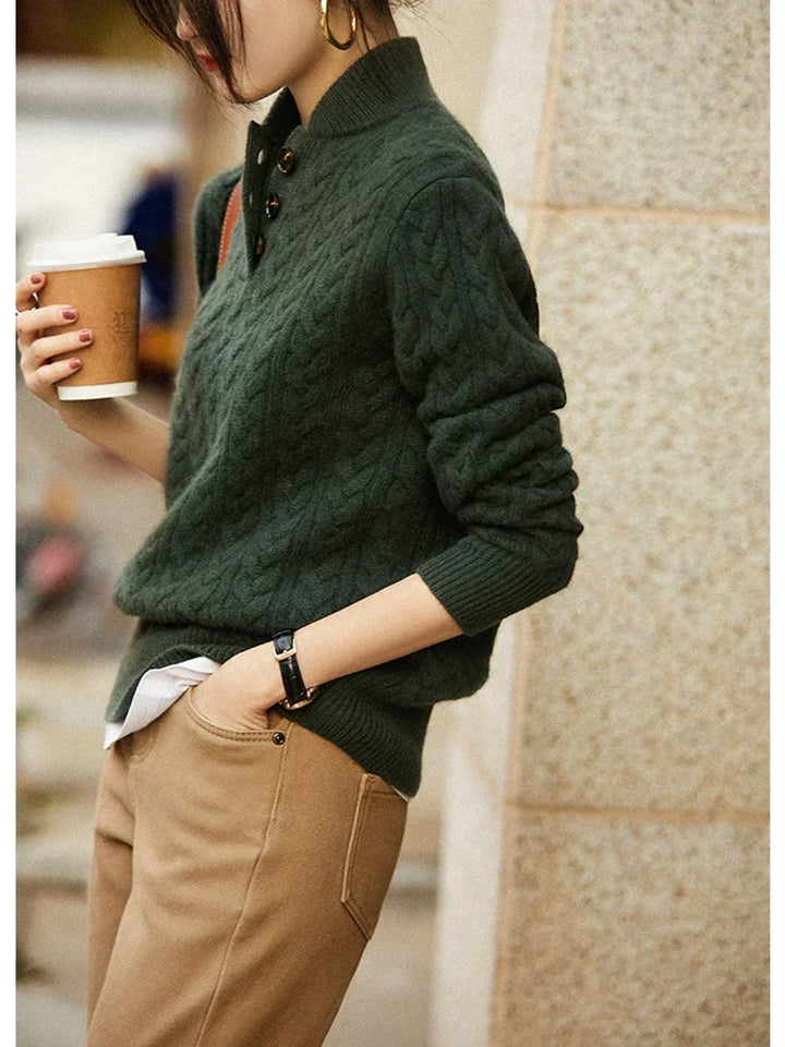 Paige | Cable Knit Quarter Zip Sweater Collared Long Sleeve