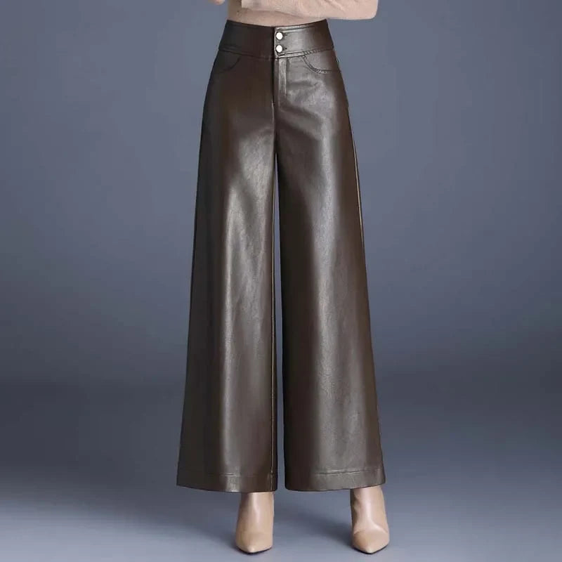Kira | High-Waist Wide Leg Leather Trousers