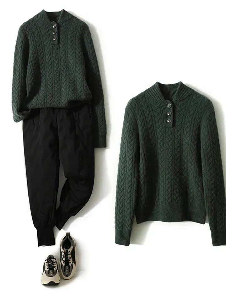 Paige | Cable Knit Quarter Zip Sweater Collared Long Sleeve