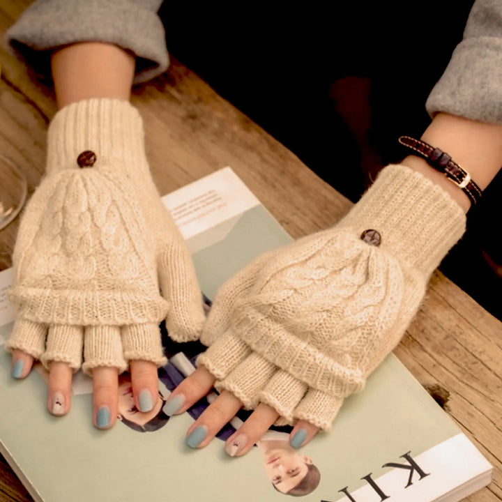 Womens cable knit convertible fingerless gloves, view 4