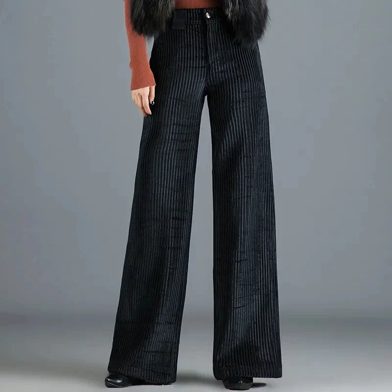 Womens wide-leg velvet trousers high waist, view 3