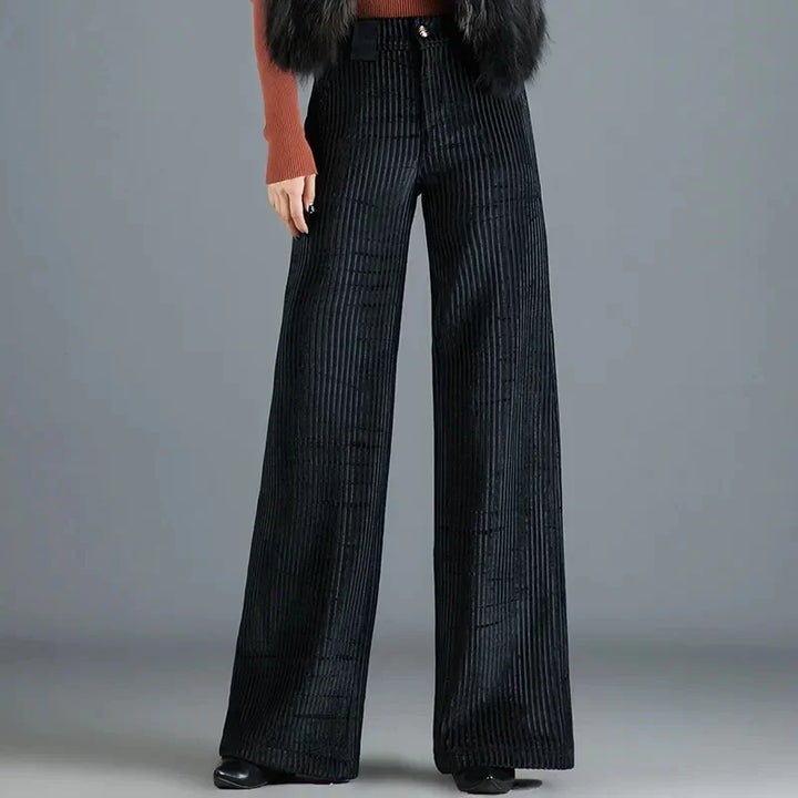 Womens wide-leg velvet trousers high waist, view 3