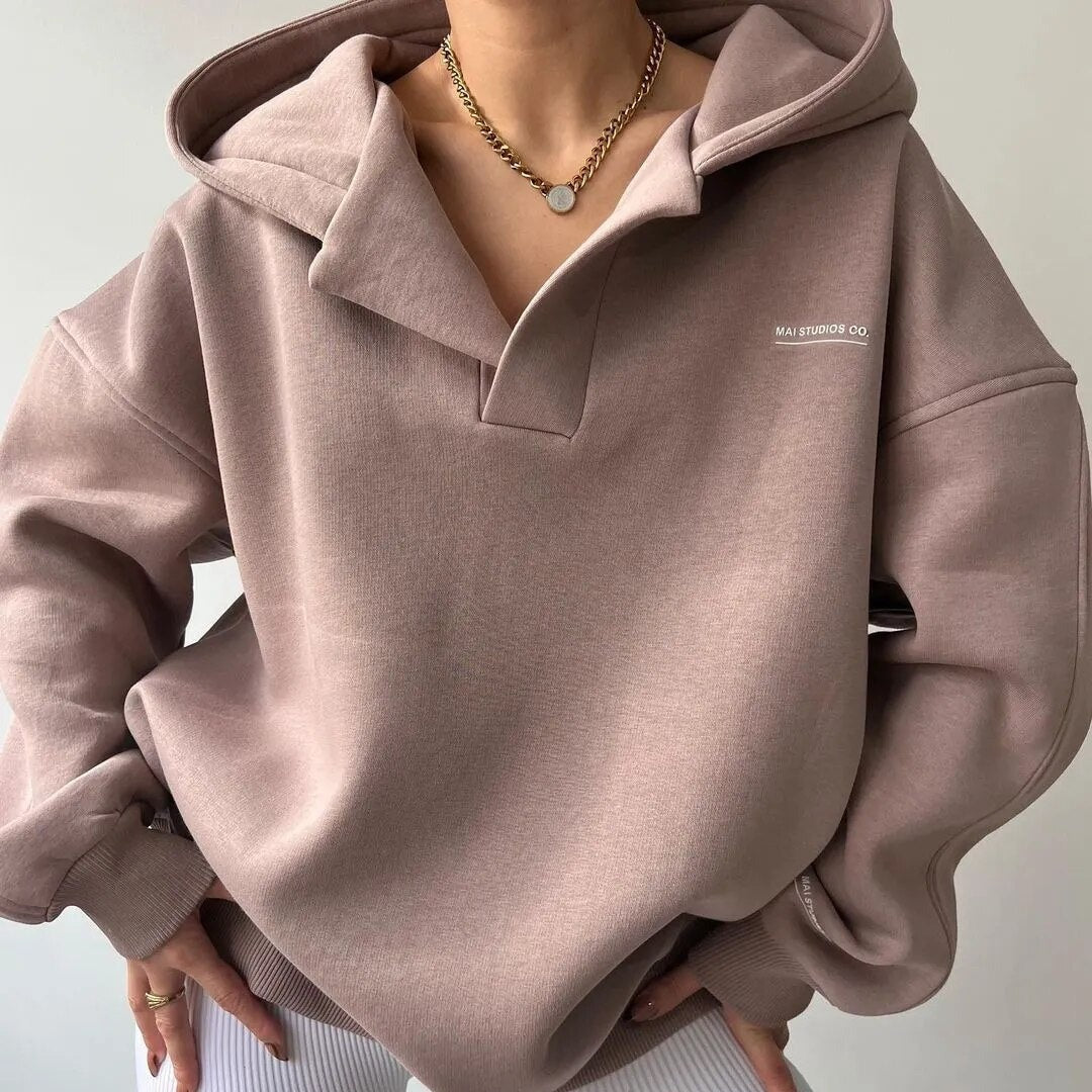 Womens oversized quarter-zip hoodie sweatshirt, view 1