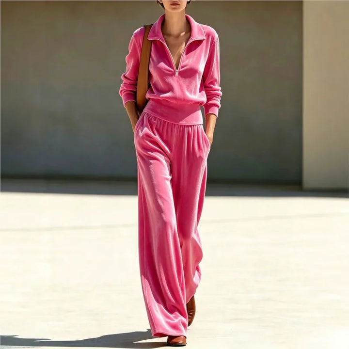Stella | Collared Quarter-Zip Velour Loungewear Set