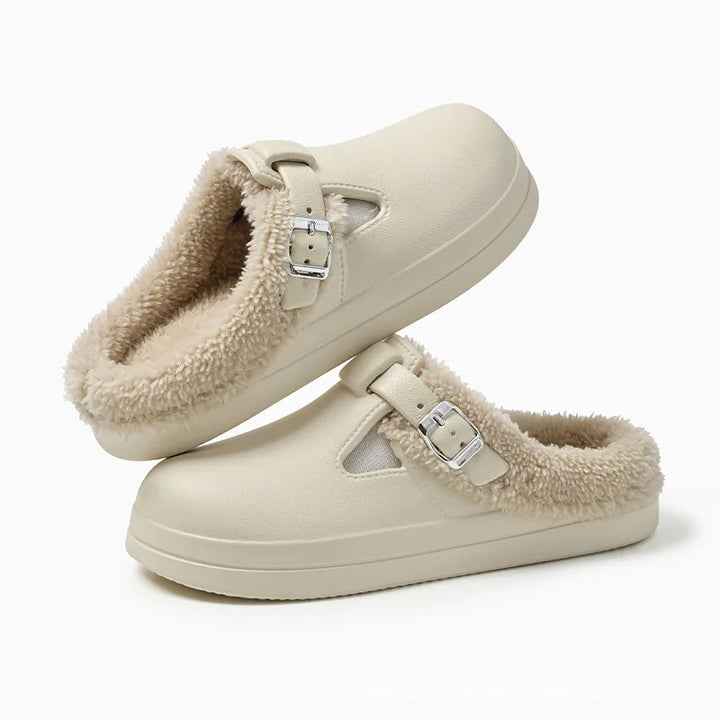 Winona | Faux Fur Buckle Clog Slippers
