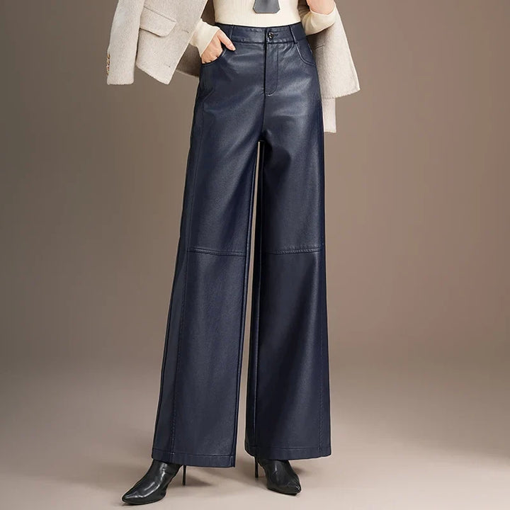 Vivian | High Waist Wide Leg Leather Trousers