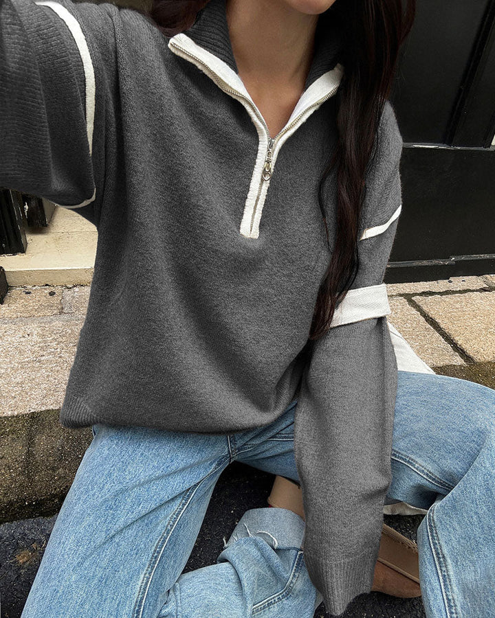 Daphne | Quarter Zip Drop Shoulder Sweater