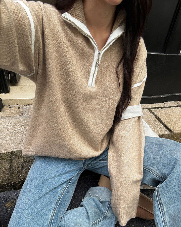 Daphne | Quarter Zip Drop Shoulder Sweater