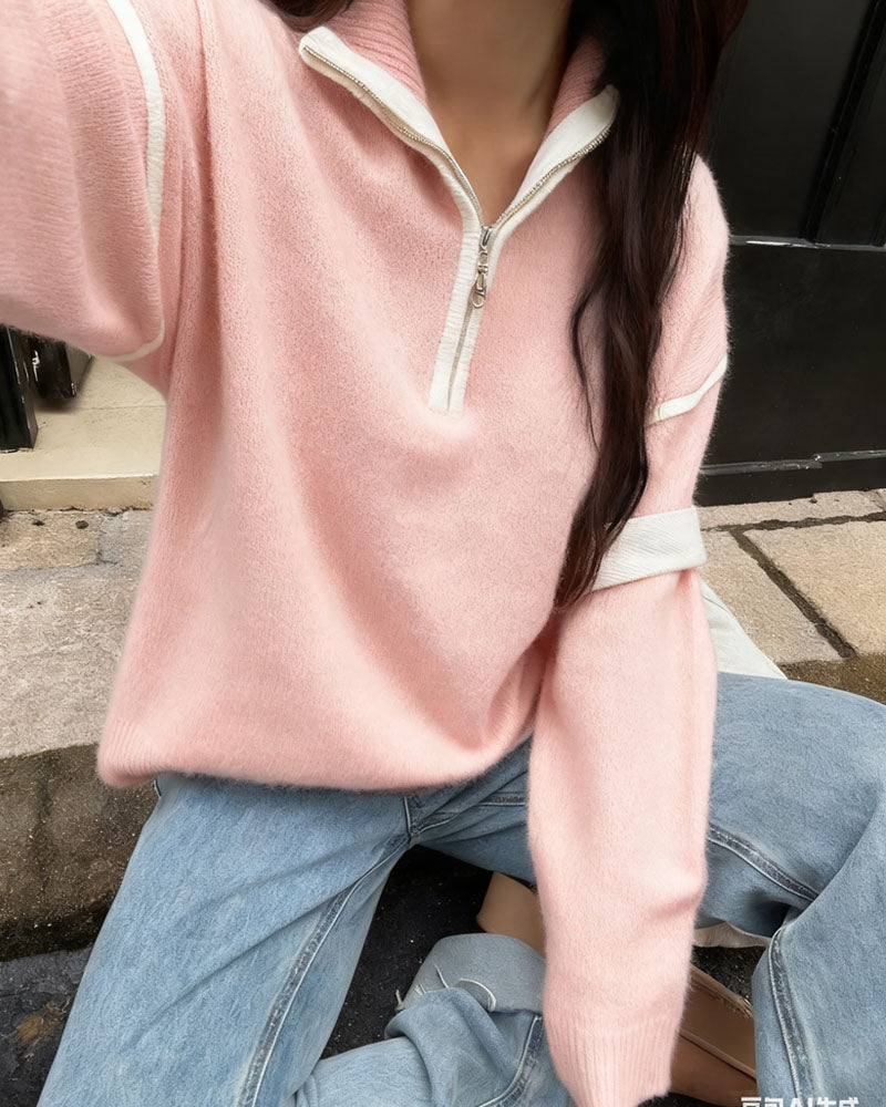 Daphne | Quarter Zip Drop Shoulder Sweater