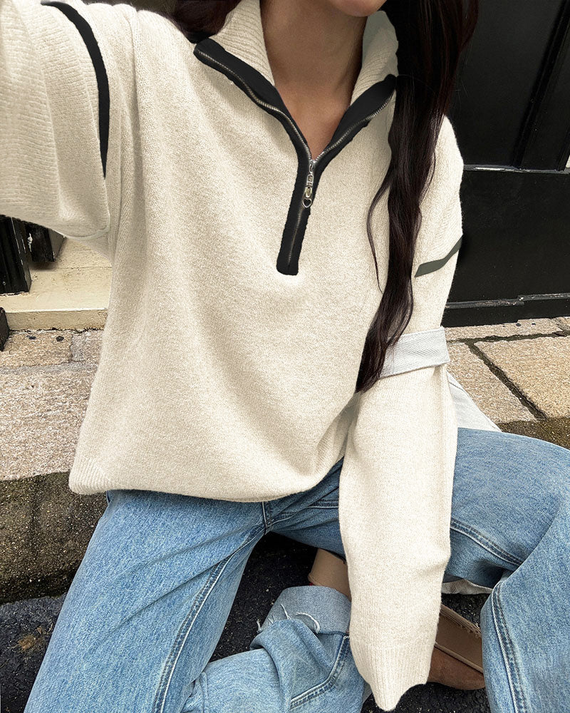Daphne | Quarter Zip Drop Shoulder Sweater