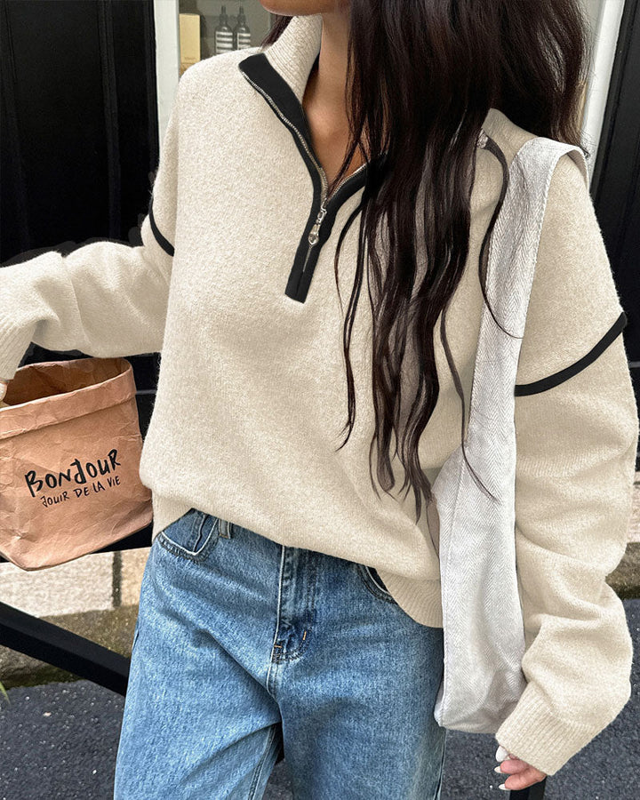 Daphne | Quarter Zip Drop Shoulder Sweater
