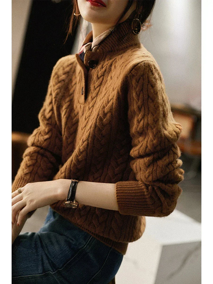 Paige | Cable Knit Quarter Zip Sweater Collared Long Sleeve