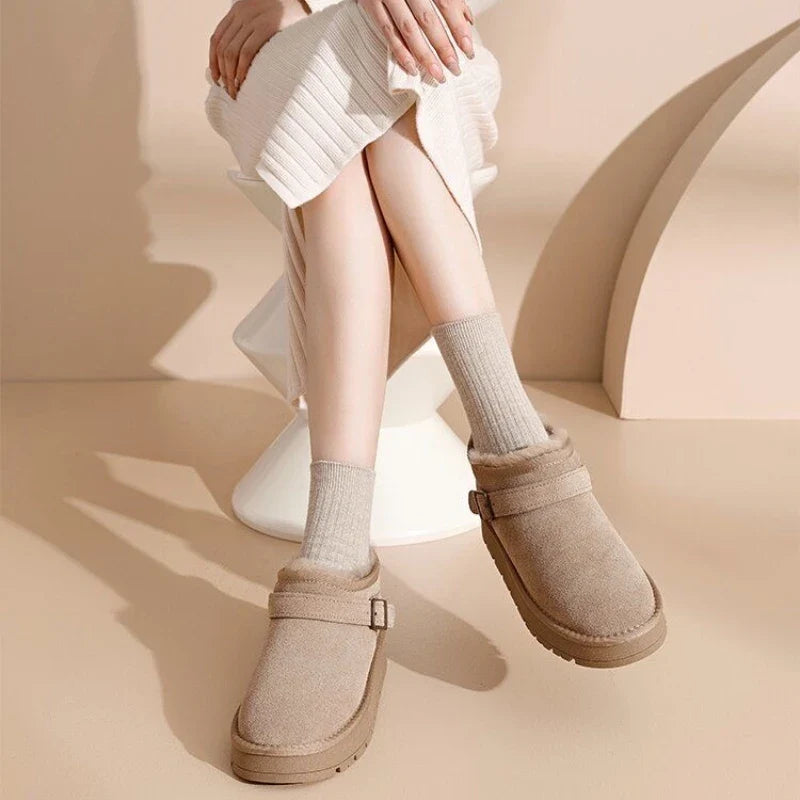 Petra | Womens Faux Suede Buckle Platform Winter Boots