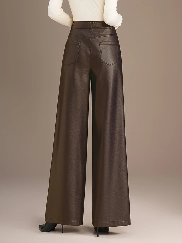 Vivian | High Waist Wide Leg Leather Trousers