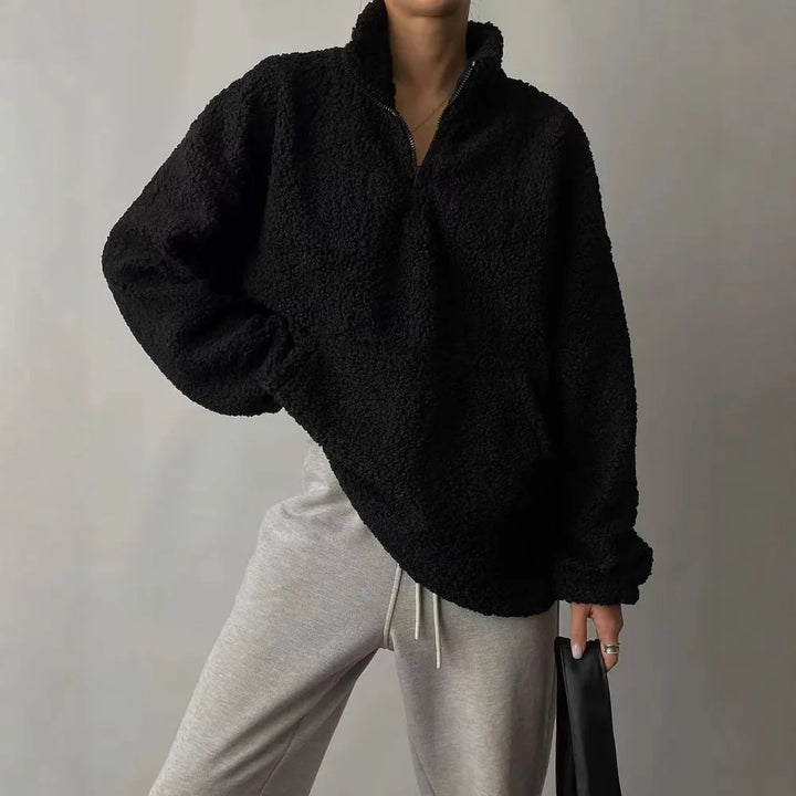 Womens oversized teddy fleece half-zip pullover, view 2