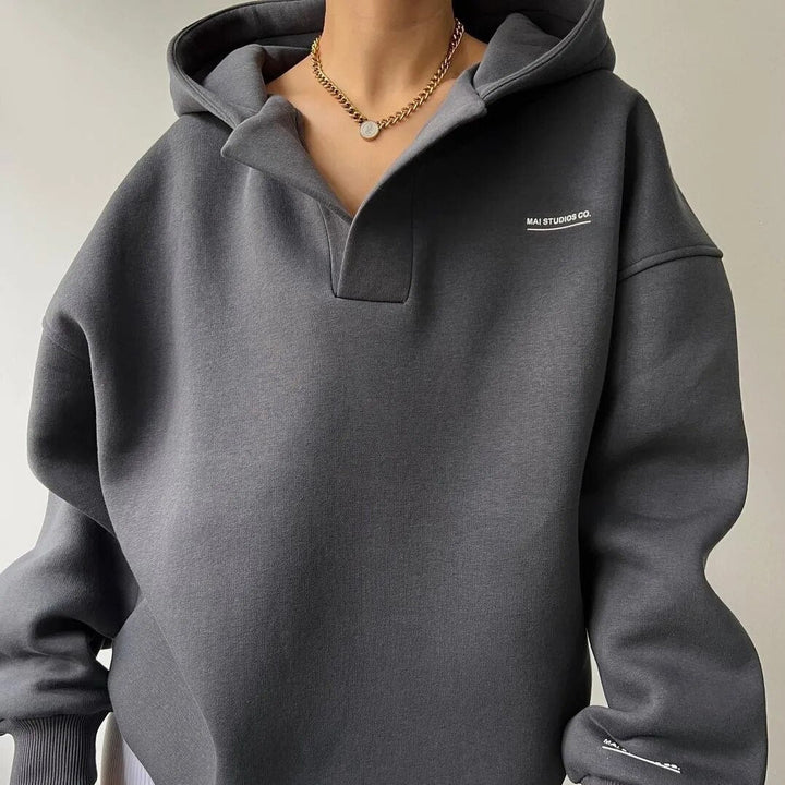 Womens oversized quarter-zip hoodie sweatshirt, view 3