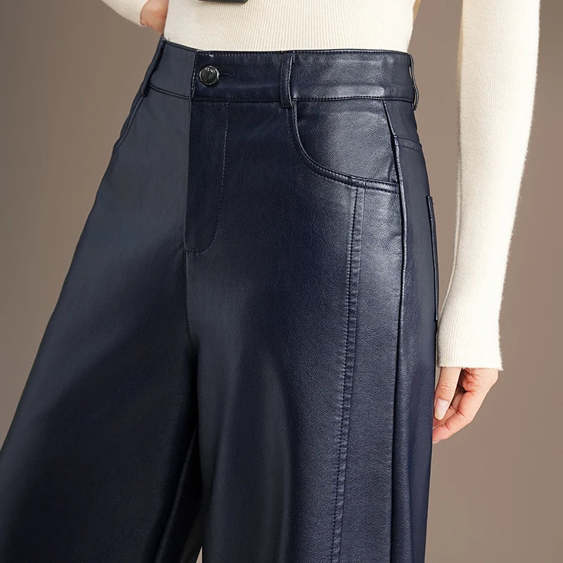 Vivian | High Waist Wide Leg Leather Trousers