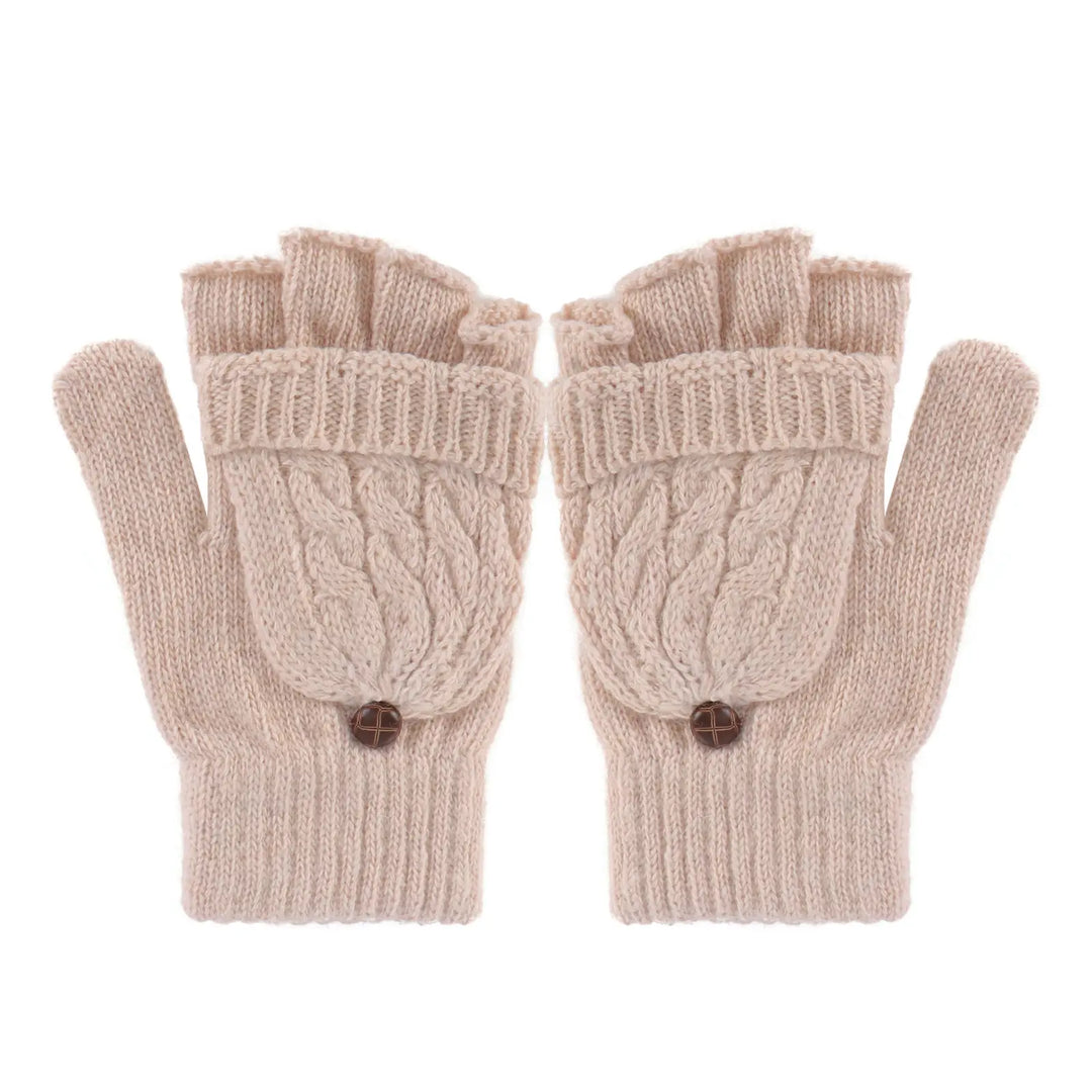 Womens cable knit convertible fingerless gloves, view 1