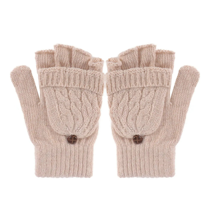 Womens cable knit convertible fingerless gloves, view 1