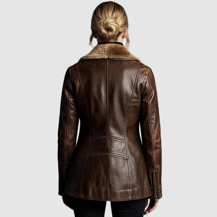 Kira | Womens Faux Leather Winter Coat with Faux Fur Collar
