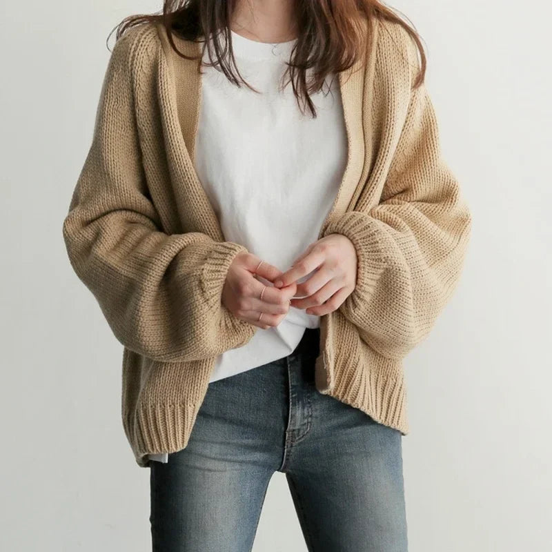 Womens oversized open front knit cardigan, view 2