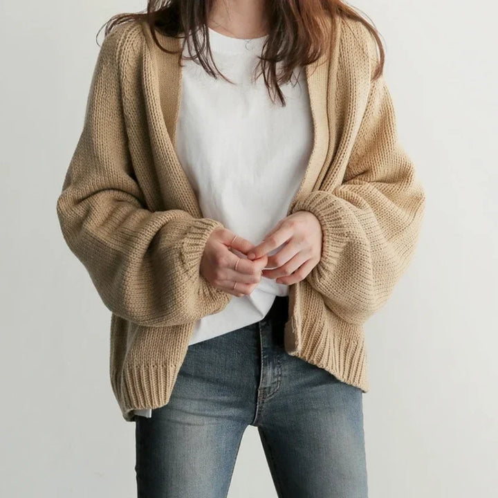 Womens oversized open front knit cardigan, view 2