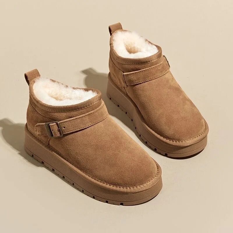 Petra | Womens Faux Suede Buckle Platform Winter Boots