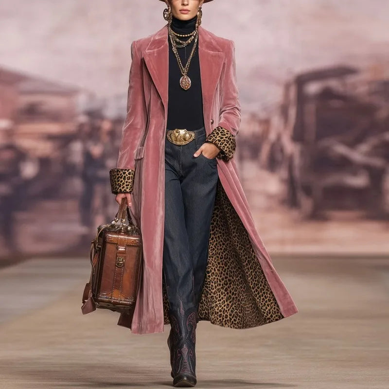 Mara | Womens Leopard Velvet Trench Coat