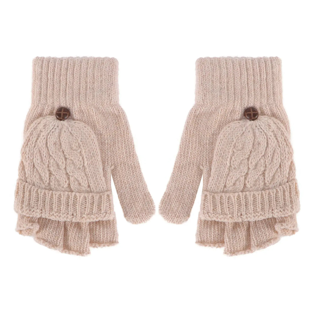 Womens cable knit convertible fingerless gloves, view 3