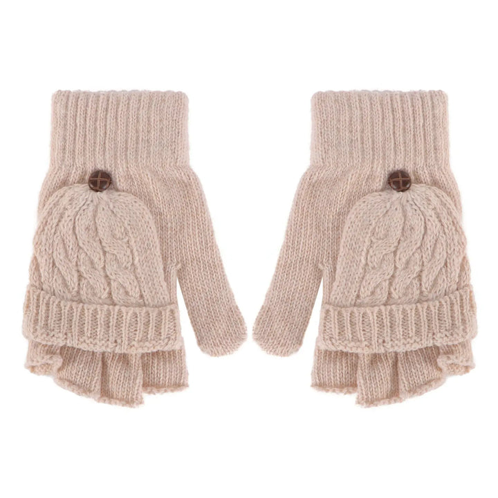 Womens cable knit convertible fingerless gloves, view 3